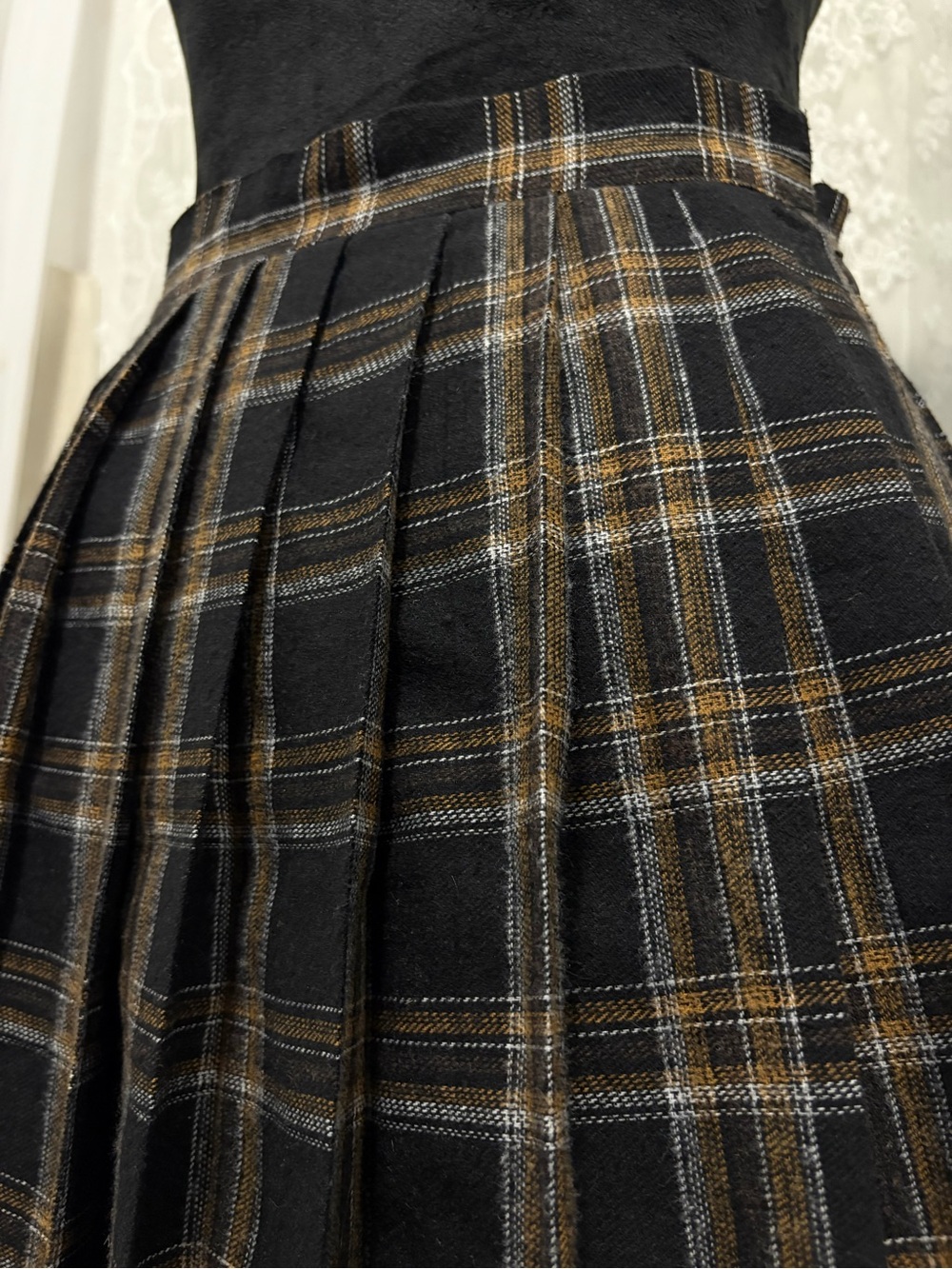 SHEIN Black and Brown Plaid Pleated Skater Skirt - Picture 4 of 5